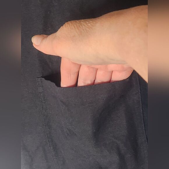 Bob Mockie Wearable Art L Black LINEN Blend Lined Pockets 3/4 Slv Women’s Blazer - Picture 4 of 9